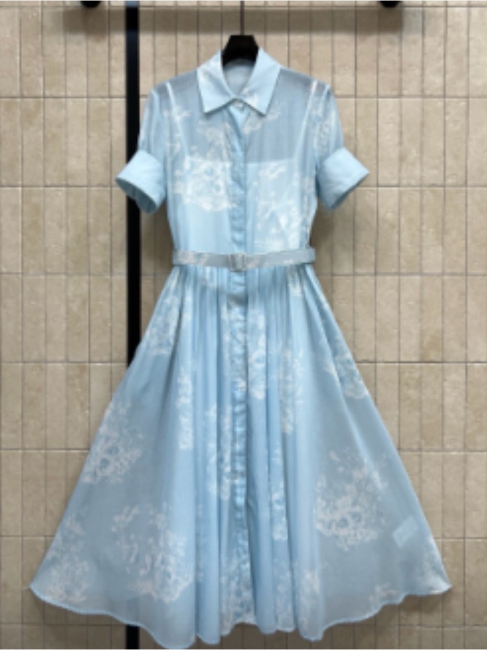 Light Blue Floral Shirt Dress with Belt